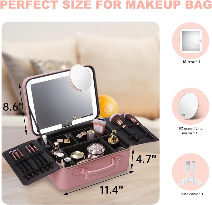 Mocado Travel Makeup Bag with Mirror Makeup Case with Brushes Dividers