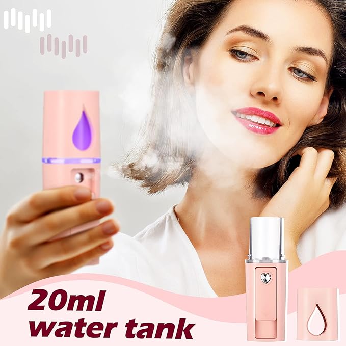 Honoson 3 Pcs Nano Mister for Lash Extensions Mini USB Lash Fan Dryer for Eyelash Extensions Handheld Eyelash Mirror Portable Facial Steamer 20 ml Water Tank(Heart Style,Pink)