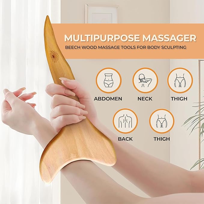 Nuddspa Wood Therapy Massage Tools 4 Pcs, Lymphatic Drainage Massager, Maderoterapia Kit, Anti Cellulite Complete Body Sculpting Tools for Total Relaxation & Relief (4 Pack)