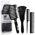 4pcs Curly Hair Brush Set for Adult & Kids Wet or Dry, Detangling Brush for 3/4ABC Hair with Wide Tooth Comb (4, Black)