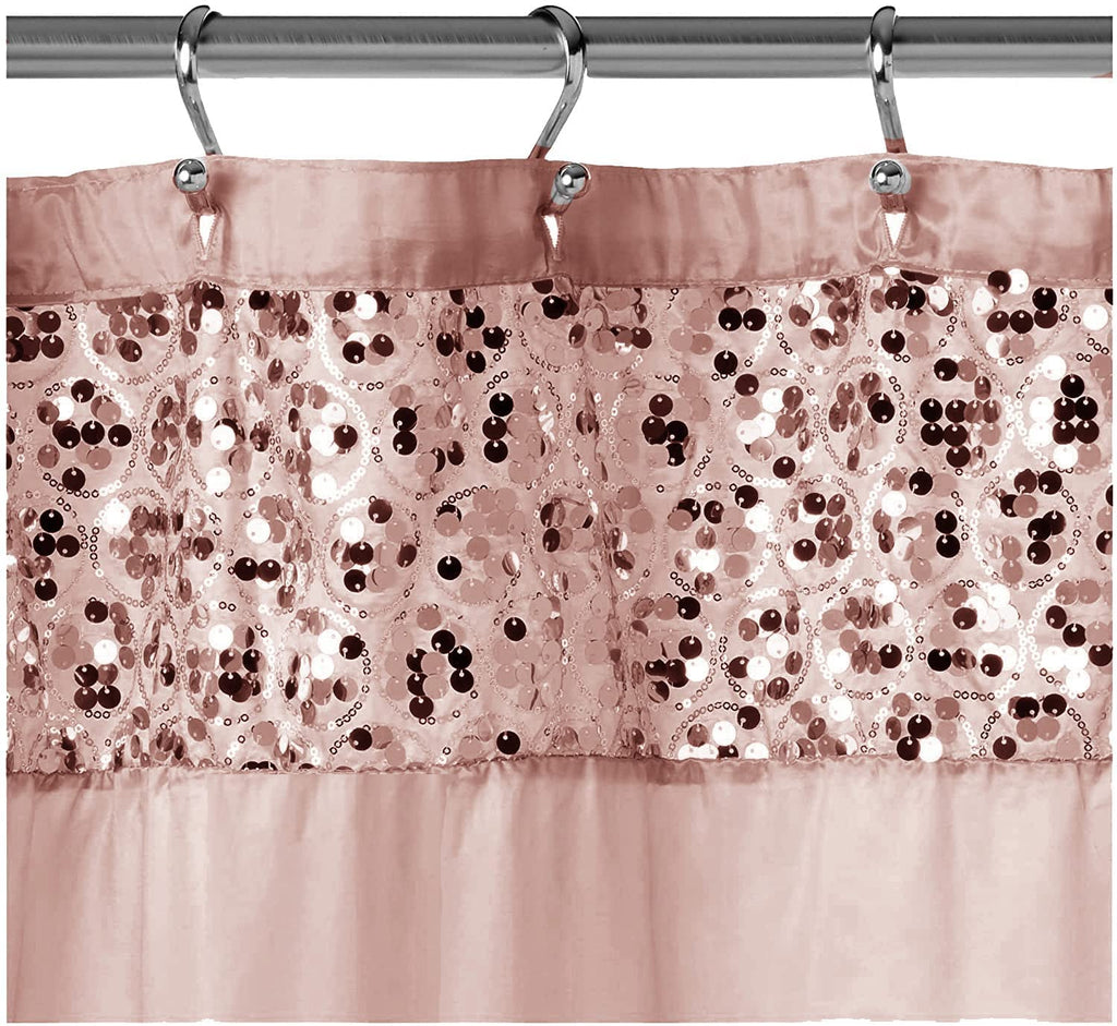 Zahari Home 13pc Sinatra Bathroom Shower Curtain Set - Blush Luxury Fabric With 12 Hooks - Unique Design Bling
