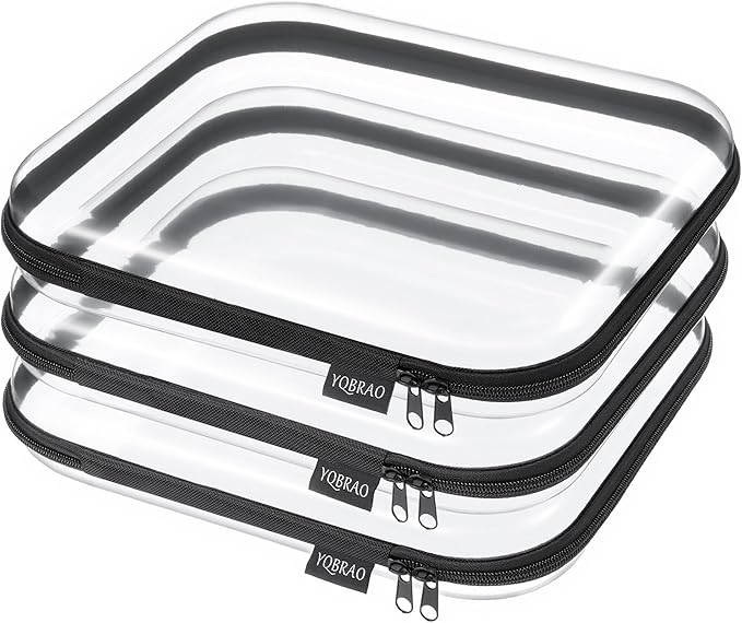 YQBRAO Clear Hard Shell Zipper Cases, 4 Medium Makeup Organizers