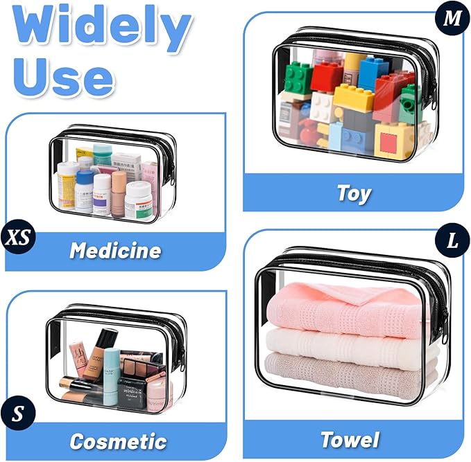 CHICAUP 4 Pieces Clear Cosmetic Bags Bulk TSA Approved Toiletry Bag for Travel PVC Waterproof Clear Makeup Pouch with Zipper for Men and Women Carry-on Travel Essentials