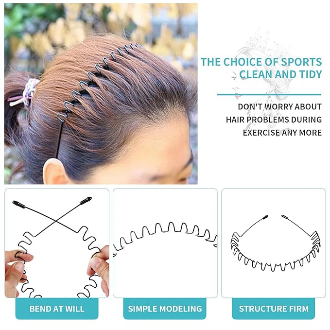 Metal Headband for Men, Adjustable Wavy Hair Band, Classic Wave 1 Pcs