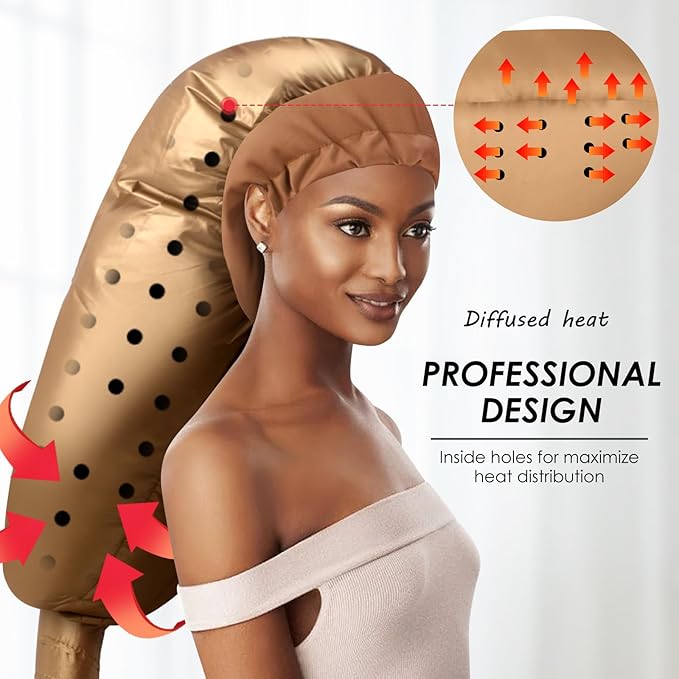 TEPENAR Hair Dryer Bonnet Attachment: Upgraded Extra Large Hooded Dryer Adjustable Hair Dryer Caps - Easy to Use for Natural Curly Textured Hair Care Styling Fast Drying - Gold