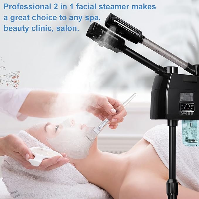 FLOLXNB Professional Facial Steamer, 2 in 1 Facial Steamer, Esthetician Steamer with Hot&Cold Nozzle,Digital Face Steamer for Home Beauty Salon Spa