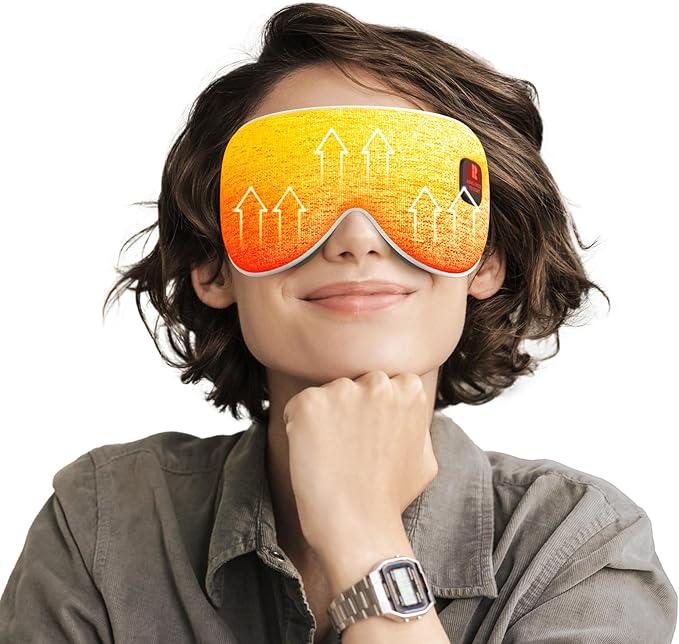 Rythboom Heated Eye Masks for Dry Eyes, Eye Relief, Cordless Warm Eye Compress, 3 Heat Levels, Graphene Material, 15 Uses, 1500mAh Rechargeable Battery, Washable Eye Heating Pad for Sleeping, Travel