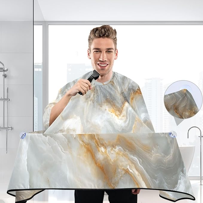 Gravopti White Marble Barber Cape Waterproof Hair Cutting Cape with Adjustable Snap Closure Salon Hairdressing & Beard Shaving Cape for Adults Kids Haircut Accessories