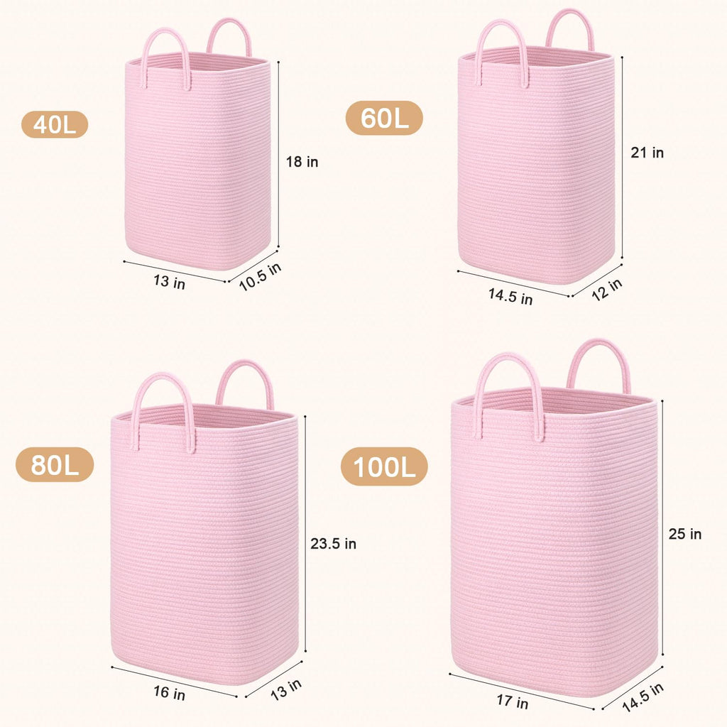 Artfeel Laundry Basket,Woven Cotton Rope Laundry Hamper,100L Versatile Storage for Dirty Clothes,Baby Toys,and Blankets in Bathroom, Nursery,and Living Room