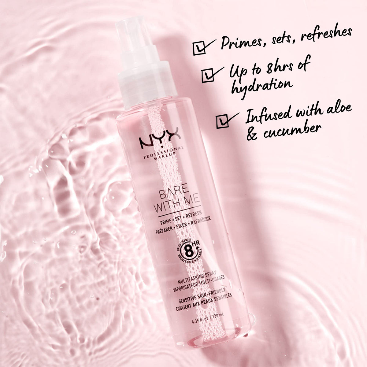 NYX PROFESSIONAL MAKEUP Bare With Me Multitasking Face Primer & Makeup Setting Spray, Hydrating Face Mist for up to 8HR Wear, Long-Lasting, Vegan Formula