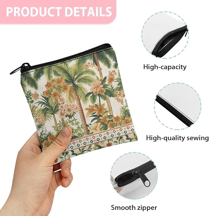 Novelty Printed Coconut Tree Period Pouch Waterproof Sanitary Pad Holder for Women Convenient Period Organizer for Work Daily