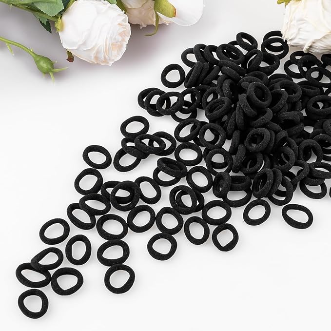 400 PCS Baby Hair Ties – No Damage Elastic Ponytail Holders, Soft Seamless Multicolor Hair Bands for Toddlers and Girls, Baby Hair Accessories (Black)