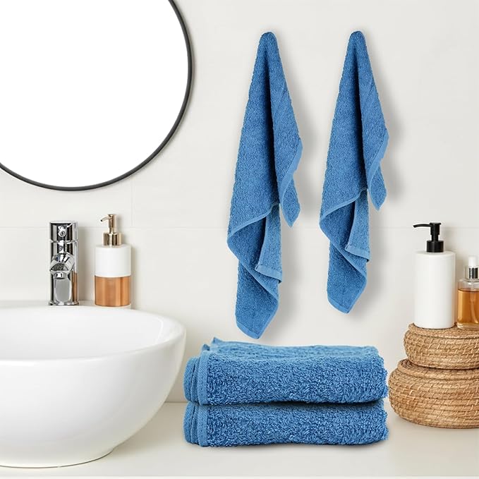 STF Linen 24 Pack Navy Blue Hand Towel 100% Cotton Spa Towel – 16x26 inches Highly Absorbable Facial Towels Gym, Hair Towel and Face Towel Bulk Small Towels (Not Bleach Proof)