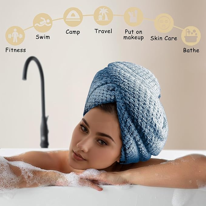 3 Pack Microfiber Hair Towel Wrap for Women, Fast Drying Hair Turban with Button, Anti-Frizz Large Hair Towel for All Hair Styles, Soft & Absorbent Hair Drying Towel(Bule,Purple,Orange)