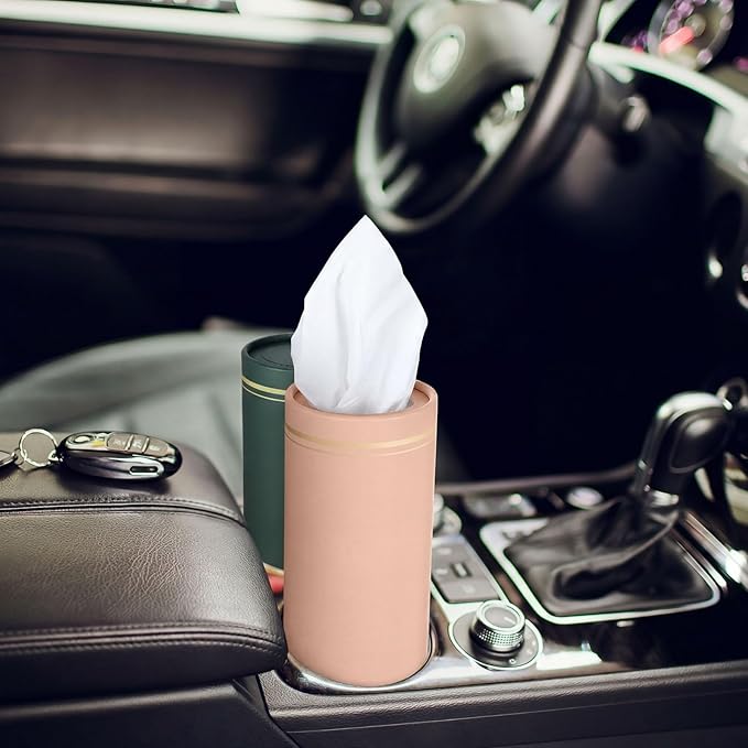 Fourluoo 12 Pack Car Tissue Cylinder Holder Bulk with 3 Ply Facial Tissues, Round Napkin Holders for Cup Holder Cylinder Travel Paper Tubes Bulk Round Napkin Boxes Packs(Morandi)