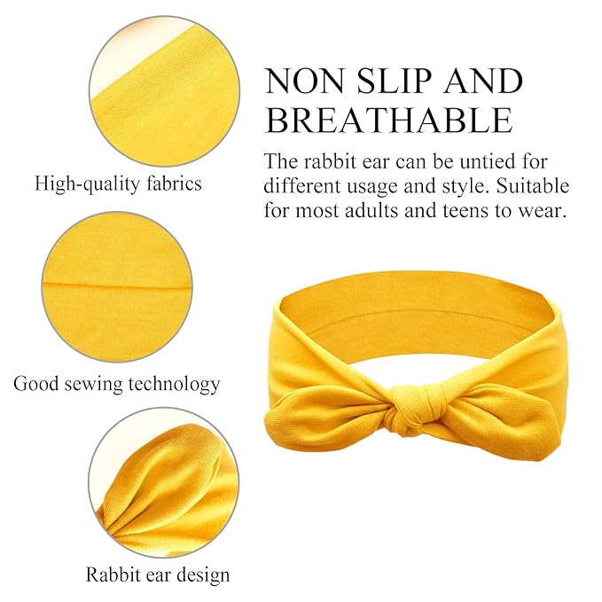 Huachi 12 Pack Bow Headbands for Women Elastic Headwraps Hair Band Knotted Headband Rabbit Ears Turban Fashion Sport Cute Hair Accessories