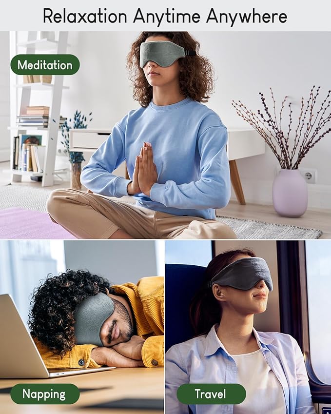 Sivio Weighted Eye Mask for Sleeping, Cooling & Cozy Reversible Blackout Sleep Mask for Women & Men, Microwave Freezable Heavy Blindfold for Airplane, Travel, Meditation, 0.55lb, Grey