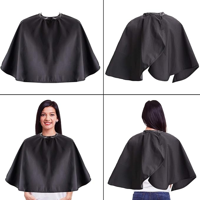 Noverlife Black Makeup Cape, Chemical & Water Proof Beauty Salon Shorty Smock for Clients, Lightweight Comb-out Beard Apron Shortie Make Up Bib Styling Shampoo Cape for Makeup Artist Beautician