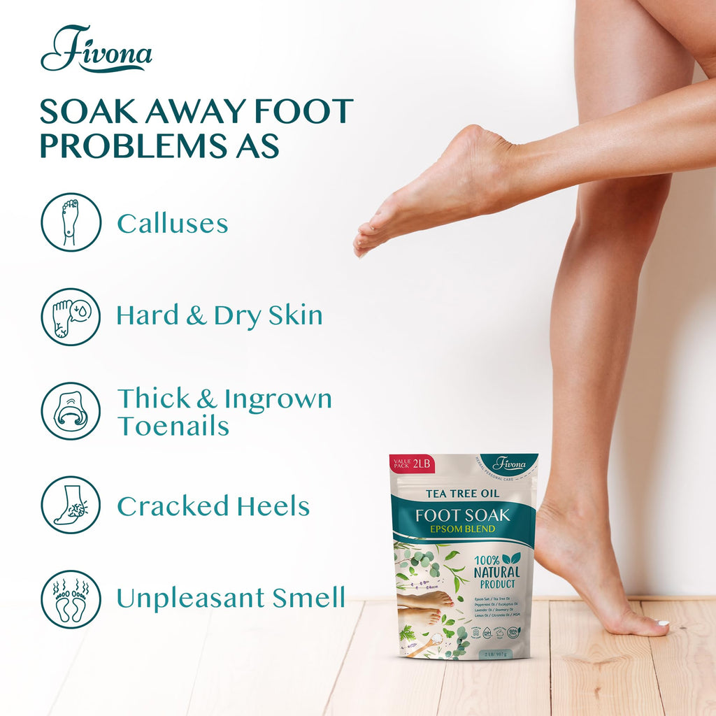 Foot Soak Epsom Salt with Tea Tree Oil 2 LB - Epsom Salt with Essential Oils for Healthy Toenails, Soothing Relief, Callus Softening - Pedicure Therapy for Soft, Rejuvenated Feet