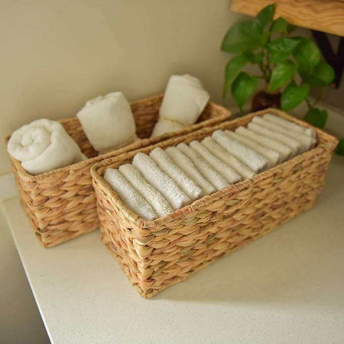 StorageWorks Toilet Tank Basket for Bathroom, Water Hyacinth Storage Baskets for Toilet Tank Top, 2-Pack