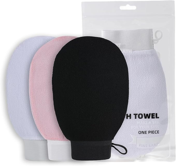 Deep Exfoliating Body Mitt - Style Scrub Glove for Dead Skin, Dry Skin & Self Tan Removal - Ideal for Bumpy Skin, KP Treatment & Shower Care 3pcs
