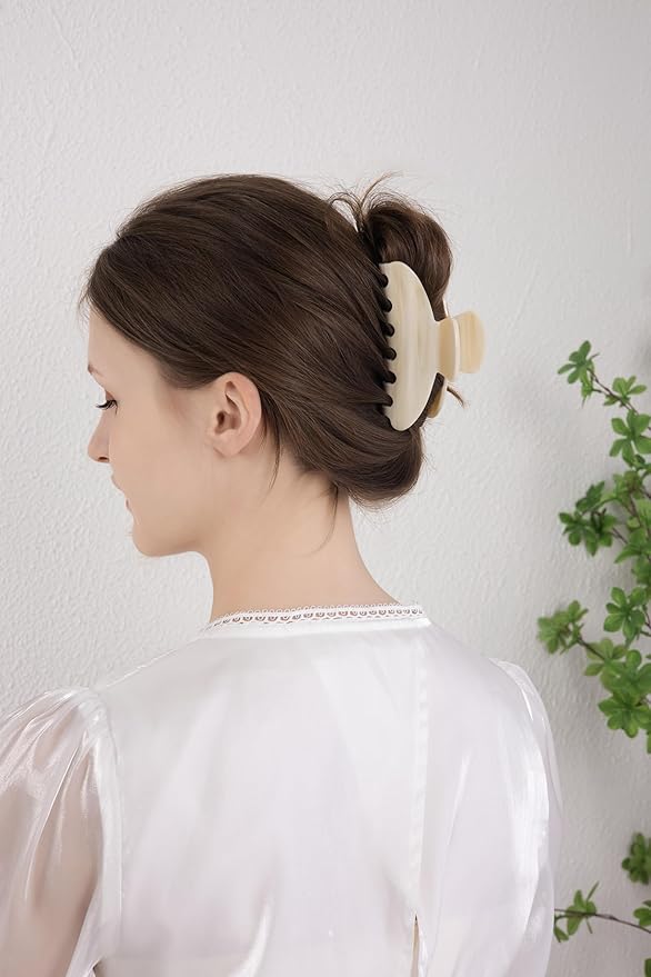 OideGuiing Durable Acetate Hair Clips - 4-Inch Creme Claw Clips for Fine and Thick Hair (Creme)