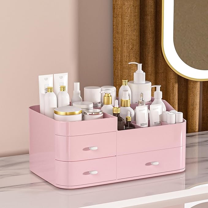 MIUOPUR Makeup Organizer with Drawers, Bathroom Counter Organizer, Plastic Cosmetic Display Case, Large Skincare Storage for Vanity Countertop, Ideal for Bedroom Dresser top and Desktop