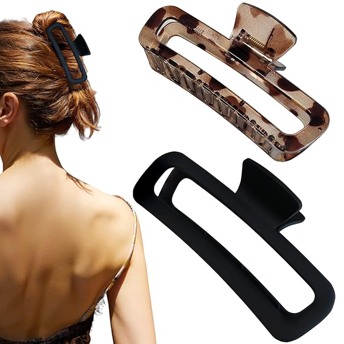 Nalodu Hair Claw Clips 5 Inch Unbreakable Square Rectangle Clip Clamp Neutral Colors for Thick Curly Long Hair Women - 2 Pack