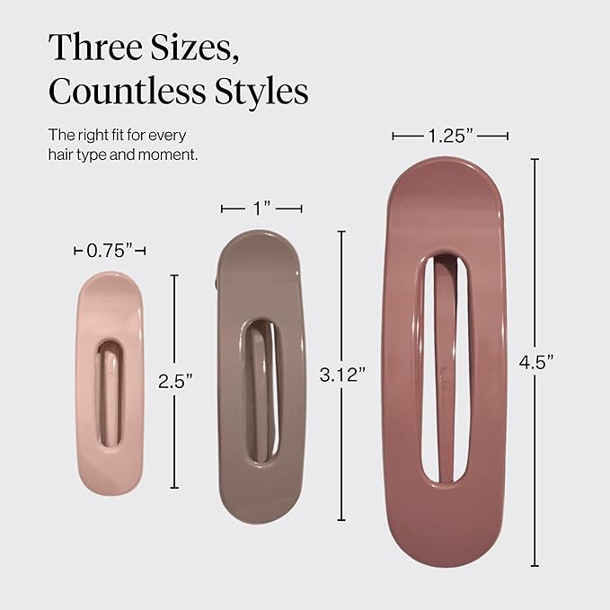 Kitsch Flat Claw Clips for Women - Strong Grip, Comfortable Design | Durable Plastic, Glossy Finish | Lay Down Claw Clip | For All Hair Types - Terracotta, 3pcs