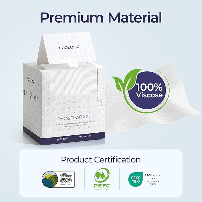 ECOLOOK Disposable Face Towel XL-10"x12" Upgraded Thick Facial Towels, Ultra Soft Clean Face Towels Disposable, 60 Count & 90 GSM, Ideal for Sensitive Skin-2 PACK