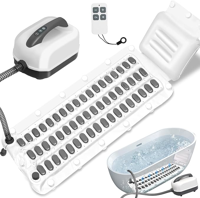 Iridesc Bubble Bath Mat Tub Spa Massager - Portable Spa Bubble Bath Massager with Remote Control, Upgraded Powerful Suction Cup, Pillow, Electric Air Pump, 6-Speed Bubbles for Home Relaxation