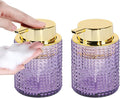 Fvstar Foaming Soap Dispenser, 2pcs Purple Glass Foam Soap Dispenser with Gold Pump, Refillable 10oz Lotion Liquid Container Pump Bottle for Bathroom Kitchen Countertop