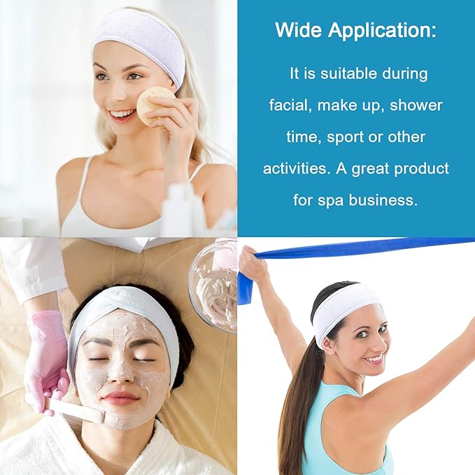 Whaline Spa Headband 4 Pcs White Makeup Hair Band Facial Head Wrap Hair Tie