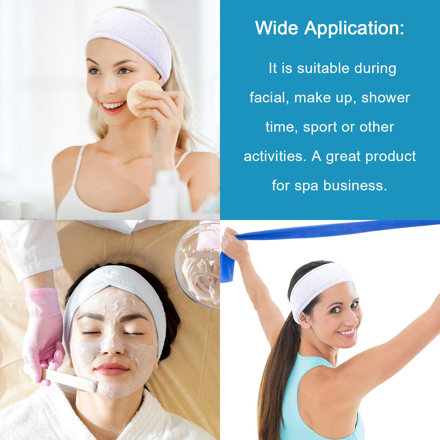 Whaline Spa Headband 4 Pcs White Makeup Hair Band Facial Head Wrap Hair Tie