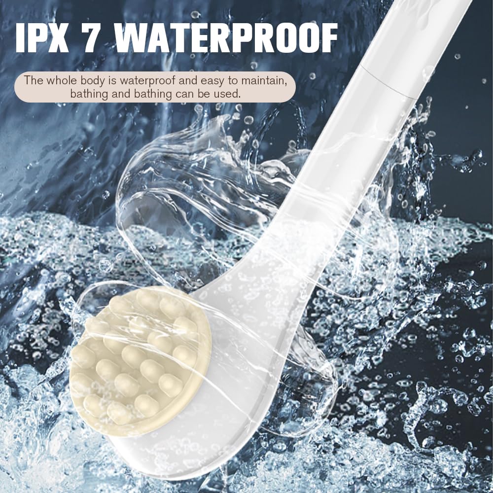 Electric Body Brush Set, Electric Body Brush for Shower, exfoliating Bath Brush with Long Handle, for Shower Lotion applicator, Back Silicone Body Scrub, with 6 Shower Brush Heads (White)