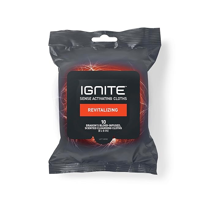 Ignite Mens Body Wet Wipes, Extra Thick 8" x 8" Shower Wipes, Revitalizing Scent, 10 Count (Pack of 3)