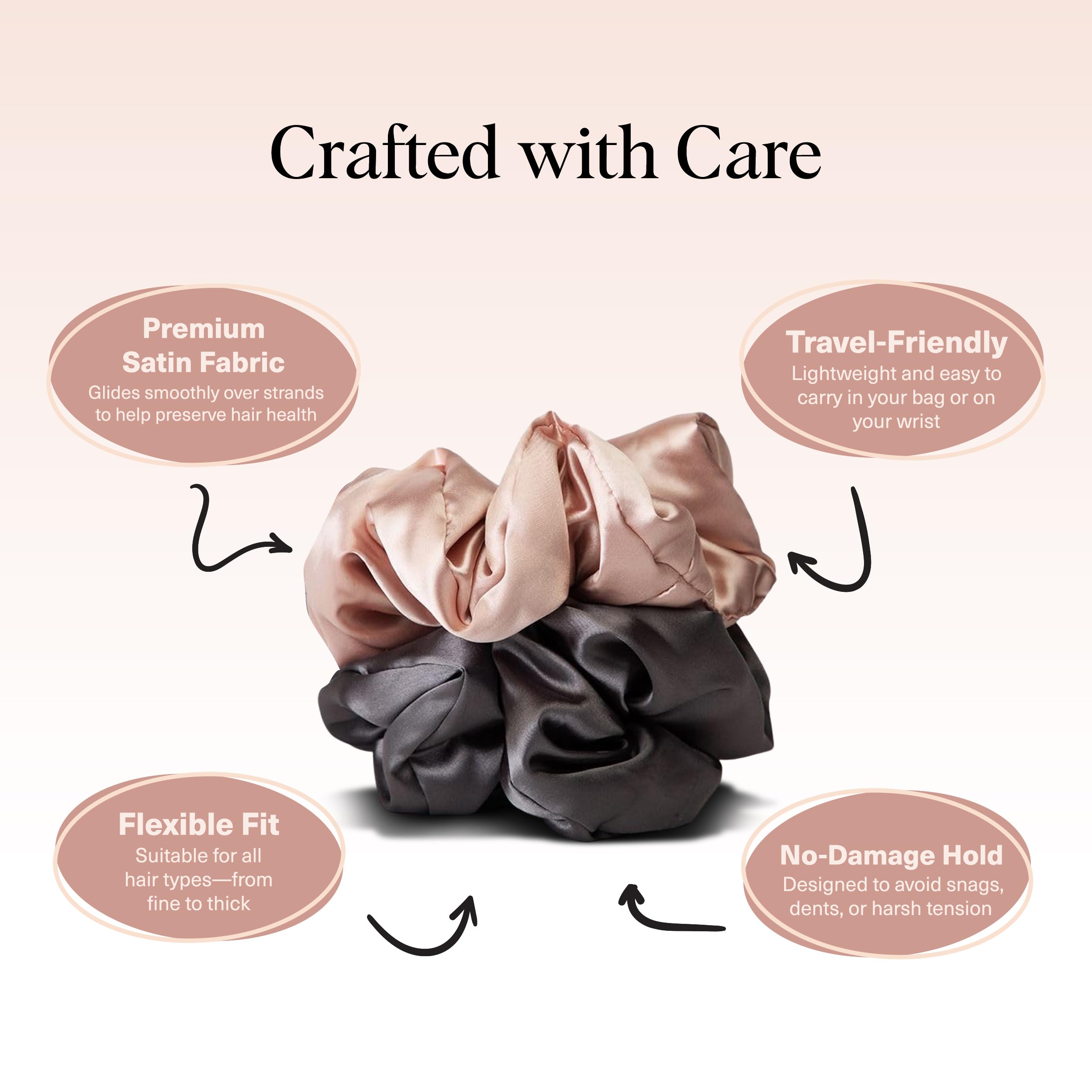 Kitsch Satin Hair Scrunchies for Women, Softer Than Silk Scrunchies for Hair - No Damage Satin Hair Ties, Ponytail Holders | Ideal Gifts for Women, 2pc (Blush/Charcoal)