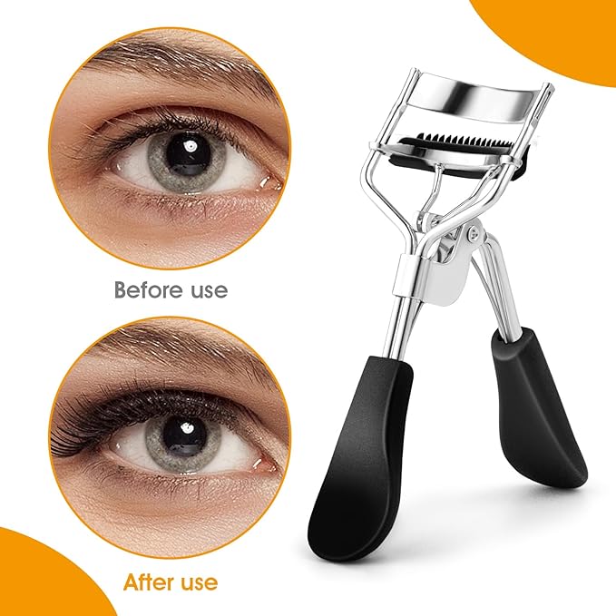 Eyelash Curler Kit Metal Eye Lashes Curler，Professional Makeup Tool with Built-in Comb Eye with 10 Replacement Refill Pads Get Dramatically Curled Eyelashes for Women Girl (Black)