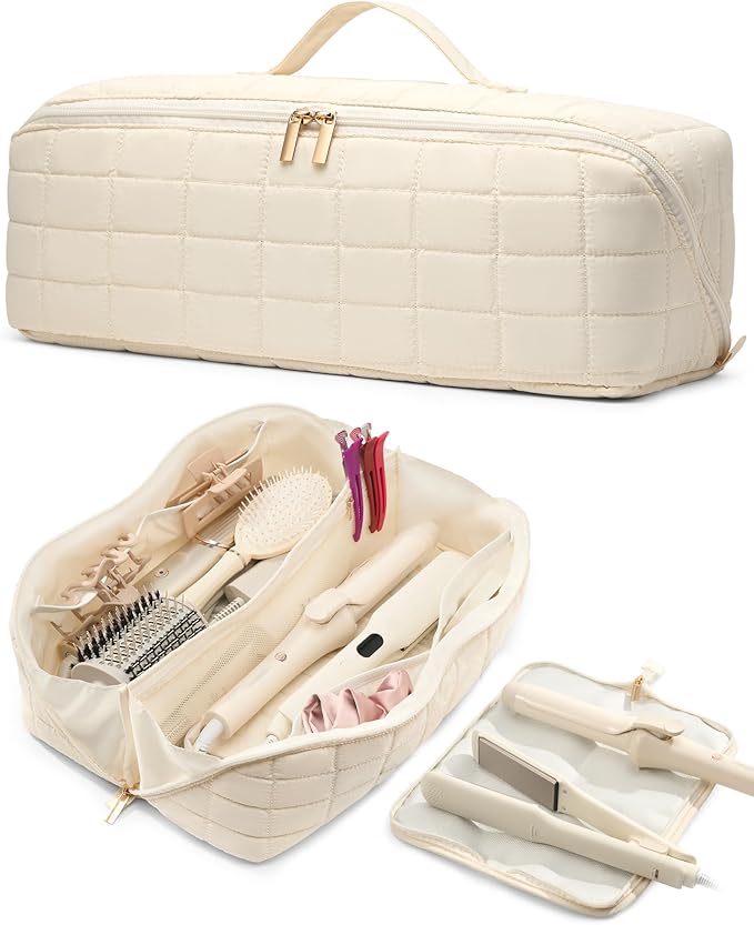 Noldena Hot Tools Travel Case with Heat Resistant Mat, Beige