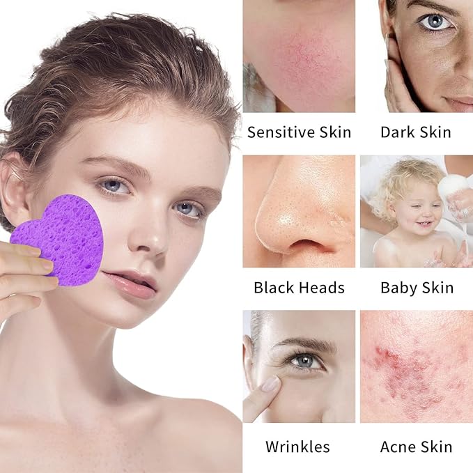 50-Count Facial Sponges Compressed, 100% Natural Cellulose Face Sponge Professional Cosmetic Spa Sponges for Face Cleansing, Exfoliating Mask, Makeup Removal for Travel and Home, Purple