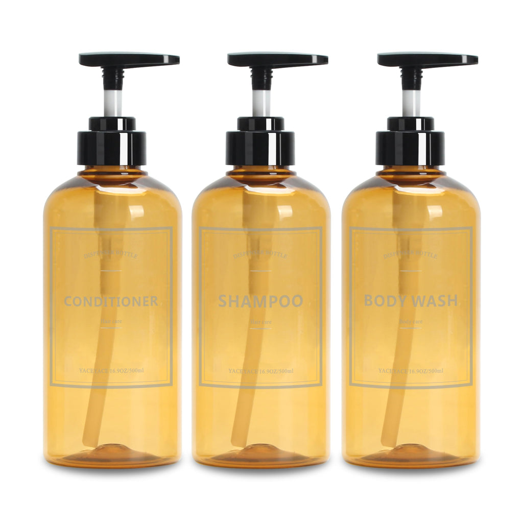 Soap Shower Dispenser, YACEYACE 3Pcs 16.9oz Soap Dispenser Bottles Set, Shampoo Bottles with Pump, Shower Dispenser for Bath, Kitchen,Hand Wash,Salon
