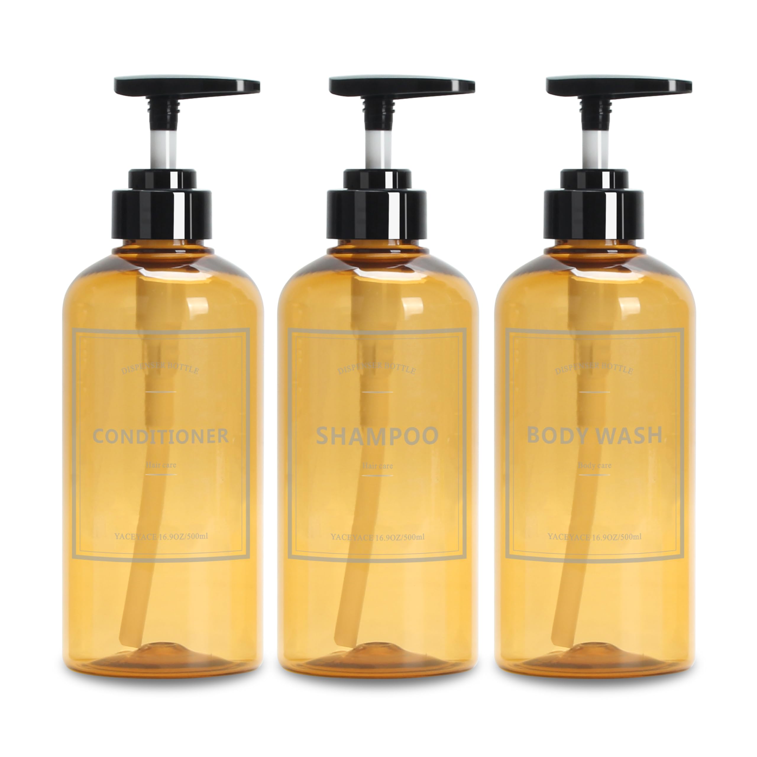 Soap Shower Dispenser, YACEYACE 3Pcs 16.9oz Soap Dispenser Bottles Set, Shampoo Bottles with Pump, Shower Dispenser for Bath, Kitchen,Hand Wash,Salon