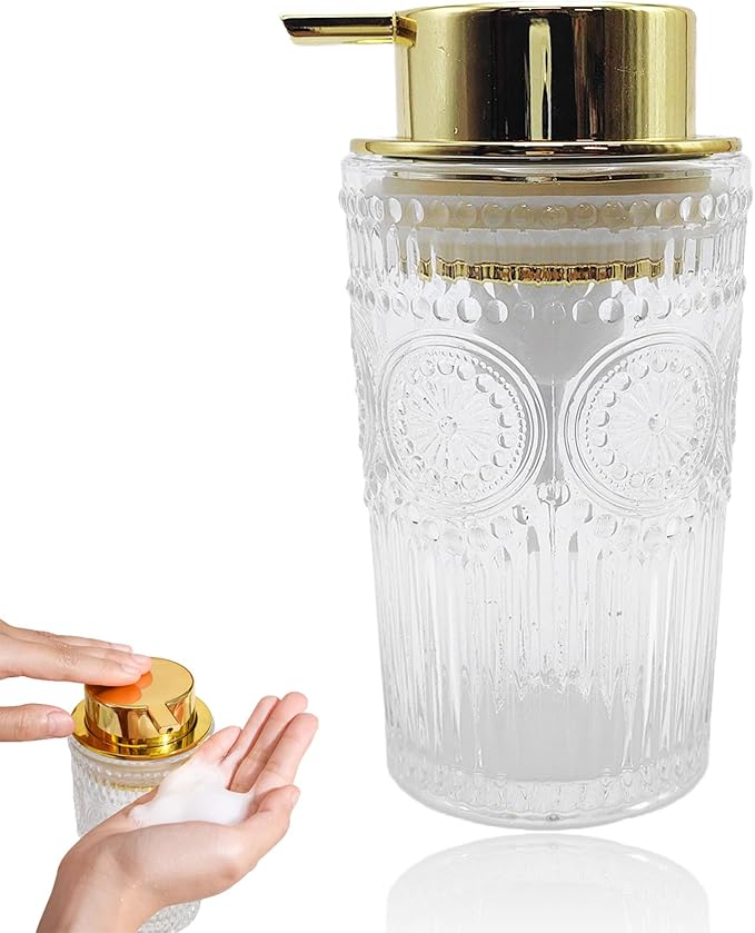 Foaming Soap Dispenser for Kitchen & Bathroom Liquid Kitchen Dish Refillable Soap Dispenser with Gold Plastic Pump Modern Home Bathroom Decor (Clear, L)