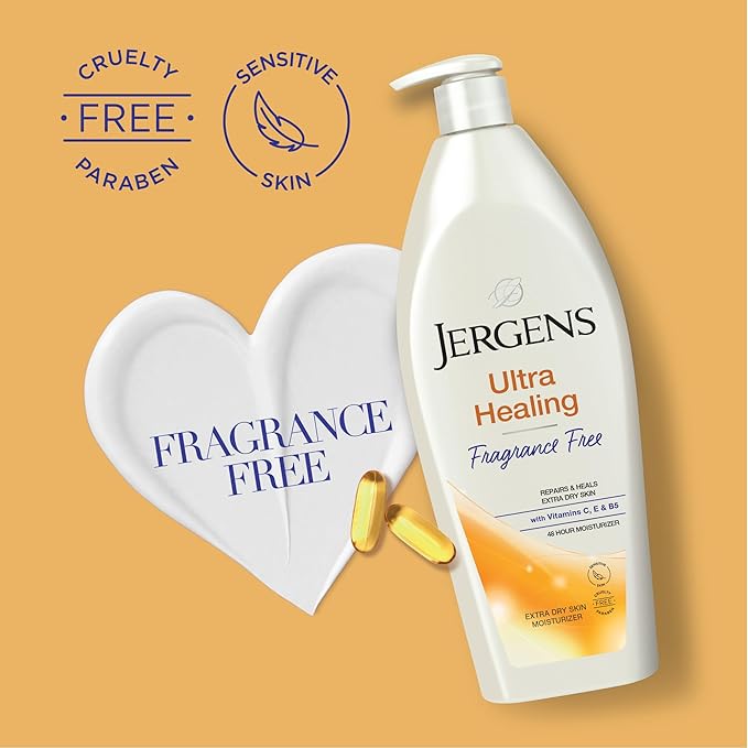 Jergens Ultra Healing Dry Skin Lotion, Hand and Body Moisturizer for Quick Absorption into Extra Dry Skin with Hydralucence Blend, Vitamins C, E and B5, White, 21 oz (Pack of 2)