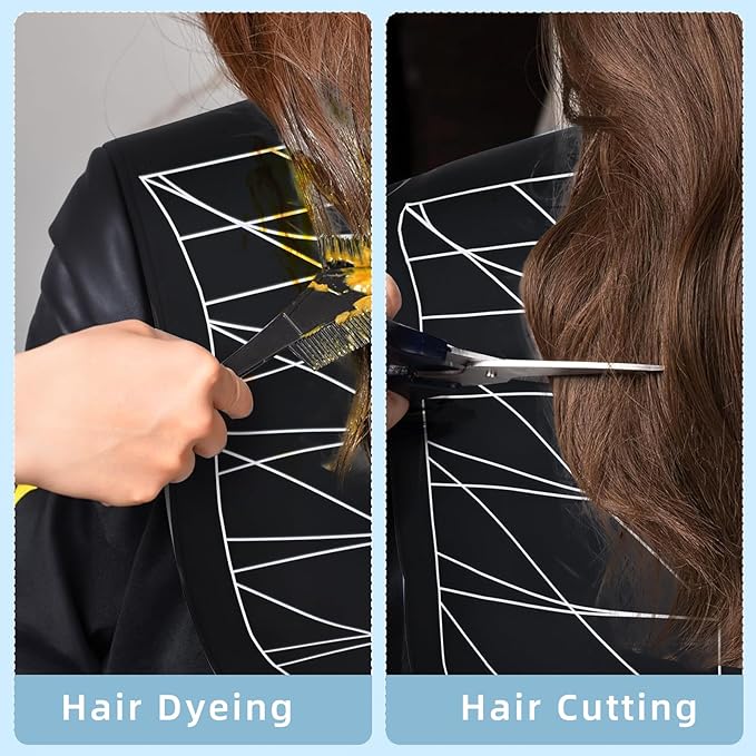 RENKESE Professional Hair Cutting Cape with Geometric Grid Pattern, Longer Silicone Waterproof Cutting Mat,Neck Guide (Black)