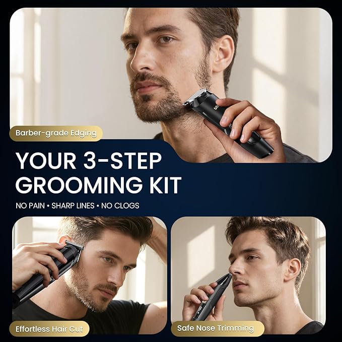 Ufree 3-in-1 Beard Trimmer for Men, IPX6 Waterproof Electric Razor Shaver, Hair Mustache Body Nose Trimmer, Type-C Clippers Husband Father boy Grooming Kit, Birthday Gifts for Men Dad