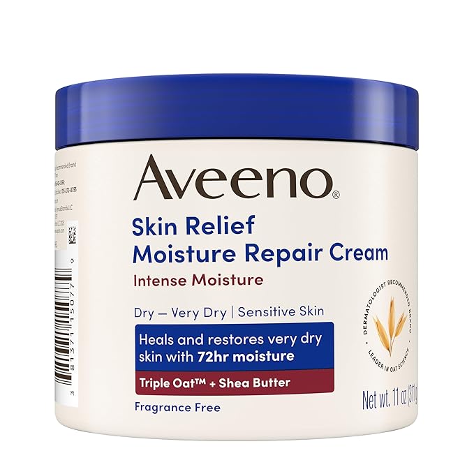 Aveeno Skin Relief Intense Moisture Repair Body Cream with Triple Oat & Shea Butter Formula, Moisturizing Cream Heals & Restores Very Dry Skin with Long-Lasting Moisture, Fragrance-Free, 11 Oz