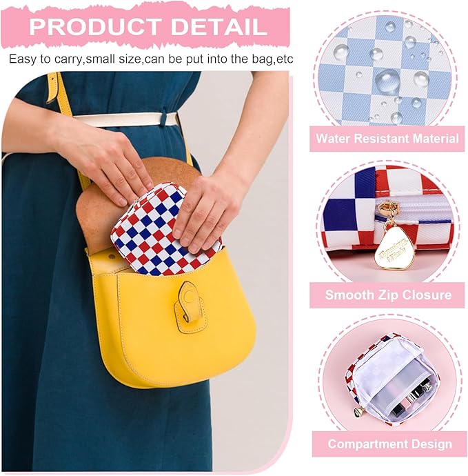 Desing Wish Period Bag Pouch Soft Cloth Sanitary Napkin Storage Bag Portable Menstrual Pad Pouches Tampon Holder for Purse First Period Kit for Girls 9-12 (Blue-White Check)