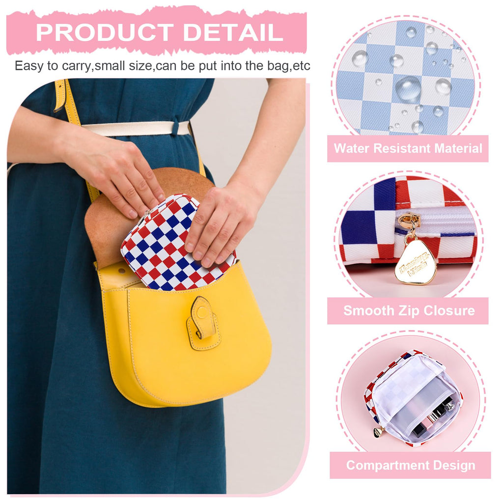 Desing Wish Period Bag Pouch Soft Cloth Sanitary Napkin Storage Bag Portable Menstrual Pad Pouches Tampon Holder for Purse First Period Kit for Girls 9-12 (Red-Blue Check)