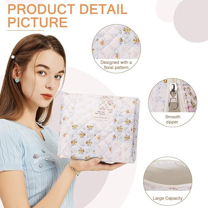 Gosect 2PC Makeup Bag Set, Cute Cosmetic Bag for Women Girls, Floral Coquette Aesthetic Toiletry Bag, Travel Make Up Organizer Bag (Folk Style)